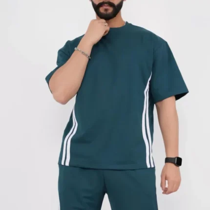 Unisex Oversize Yanları Şeritli TShirt Cam Göbeği