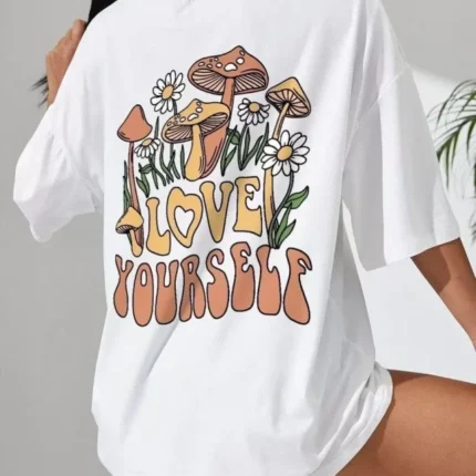 Unisex Baskılı Oversize TShirt Beyaz