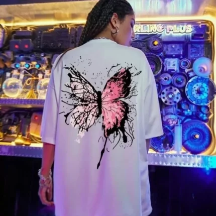 Unisex Baskılı Oversize TShirt Beyaz