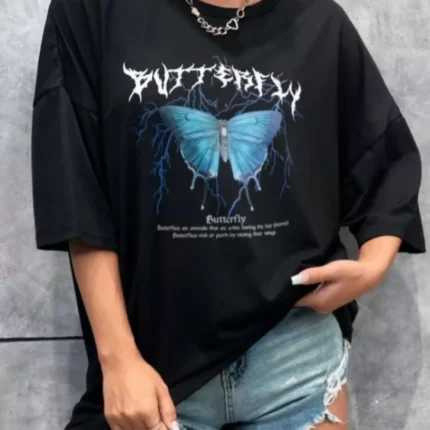 Unisex Baskılı Oversize TShirt Siyah
