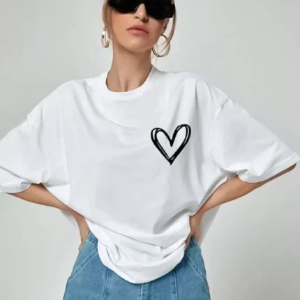 Unisex Baskılı Oversize TShirt Beyaz