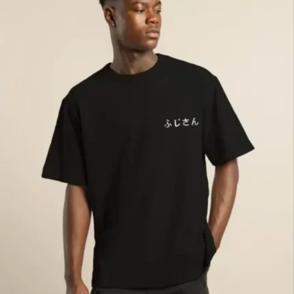 Unisex Bisiklet Yaka Baskılı Oversize TShirt Siyah