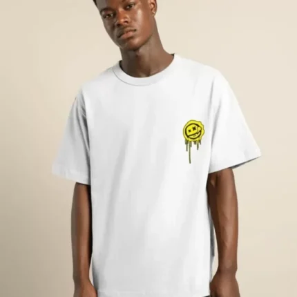 Unisex Bisiklet Yaka Baskılı Oversize TShirt Beyaz