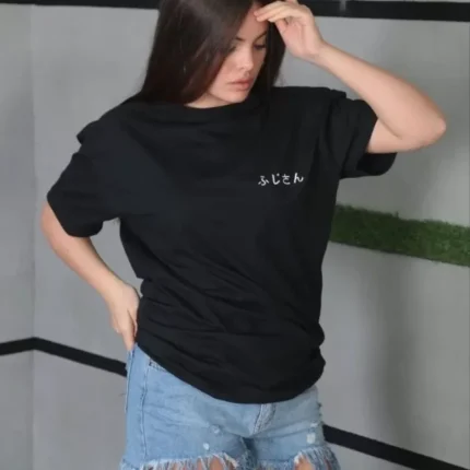Unisex Bisiklet Yaka Baskılı Oversize TShirt Siyah