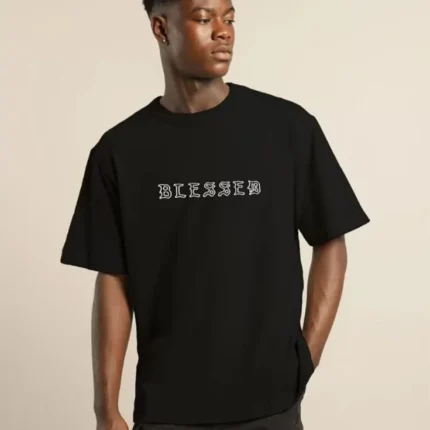 Unisex Bisiklet Yaka Oversize Baskılı TShirt Siyah
