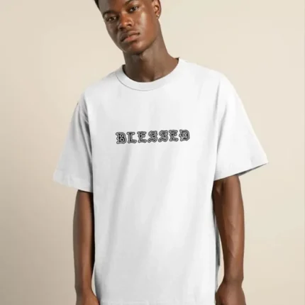 Unisex Bisiklet Yaka Oversize Baskılı TShirt Beyaz