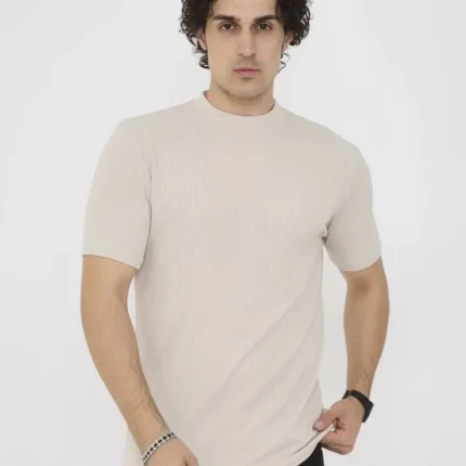 Unisex Bisiklet Yaka Slim Fit TShirt Bej