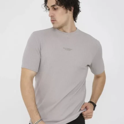Unisex Bisiklet Yaka Slim Fit TShirt Boyalı Gri