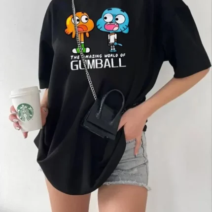 Bisiklet Yaka Baskılı Oversize TShirt Siyah