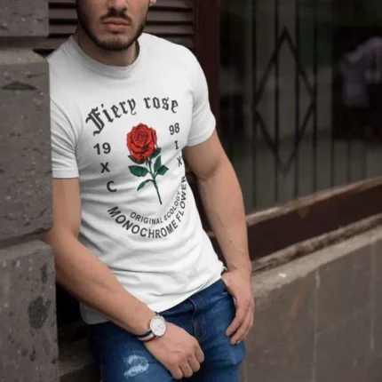 Erkek Bisiklet Yaka Baskılı Oversize TShirt Beyaz