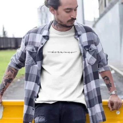 Erkek Bisiklet Yaka Baskılı Oversize TShirt Beyaz