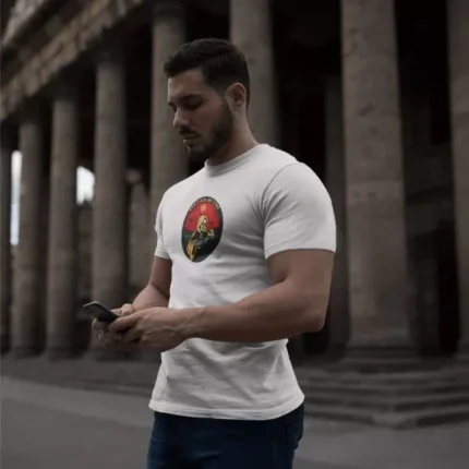 Unisex Bisiklet Yaka Baskılı Oversize TShirt Beyaz