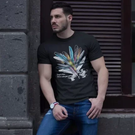 Unisex Bisiklet Yaka Baskılı Oversize TShirt Siyah