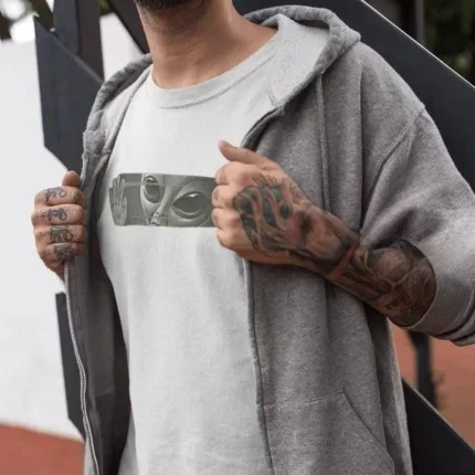 Unisex Bisiklet Yaka Baskılı Oversize TShirt Beyaz