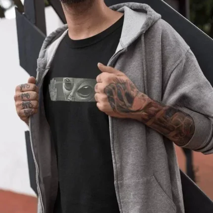 Unisex Bisiklet Yaka Baskılı Oversize TShirt Siyah