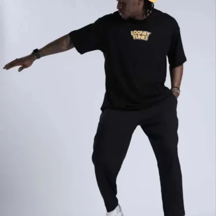 Unisex Bisiklet Yaka Baskılı Oversize TShirt Siyah