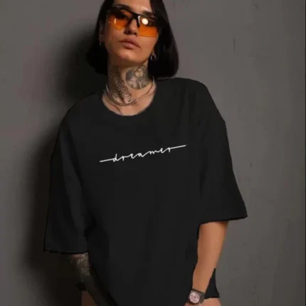 Unisex Bisiklet Yaka Baskılı TShirt Siyah
