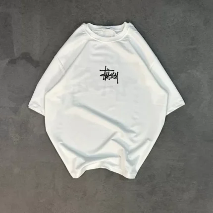 Unisex Bisiklet Yaka Baskılı Oversize TShirt Beyaz