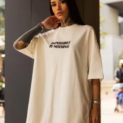 Unisex Bisiklet Yaka Baskılı Oversize TShirt Beyaz