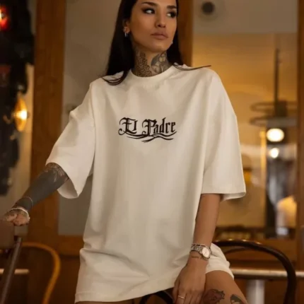 Unisex Bisiklet Yaka Baskılı Oversize TShirt Beyaz
