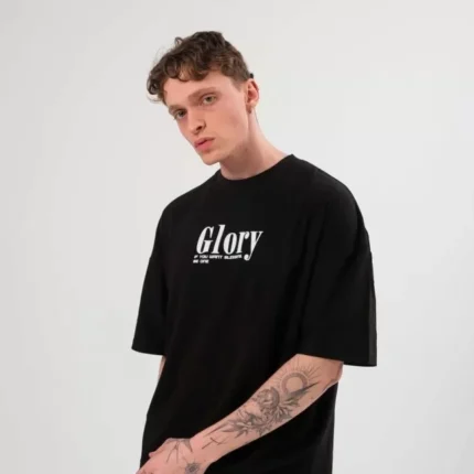 Unisex Bisiklet Yaka Baskılı Oversize TShirt Siyah