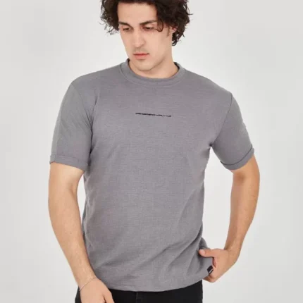 Unisex Jakar Kumaş Slim Fit TShirt Boyalı Gri