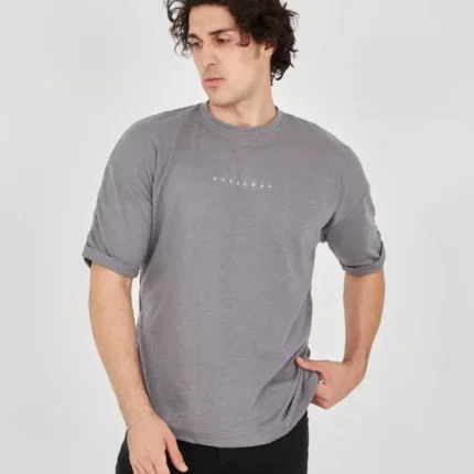 Unisex Jakar Kumaş Rahat Kol TShirt Gri