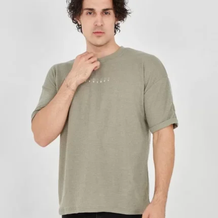 Unisex Jakar Kumaş Rahat Kol TShirt Açık Yeşil