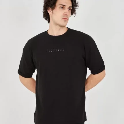 Unisex Jakar Kumaş Rahat Kol TShirt Siyah