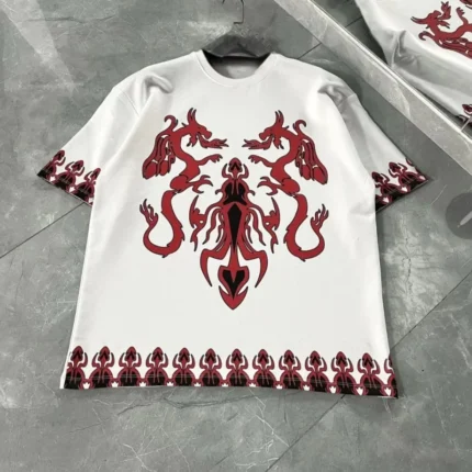 Unisex Bisiklet Yaka Baskılı Oversize TShirt Beyaz