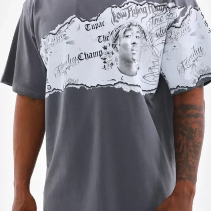 Unisex Bisiklet Yaka Baskılı Oversize TShirt Gri