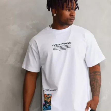 Unisex Bisiklet Yaka Baskılı Oversize TShirt Beyaz