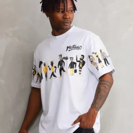 Unisex Bisiklet Yaka Baskılı Oversize TShirt Beyaz
