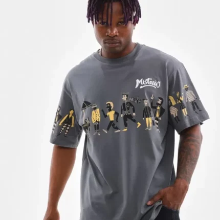 Unisex Bisiklet Yaka Baskılı Oversize TShirt Gri