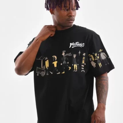 Unisex Bisiklet Yaka Baskılı Oversize TShirt Siyah