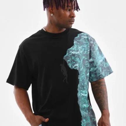 Unisex Bisiklet Yaka Baskılı Oversize TShirt Siyah