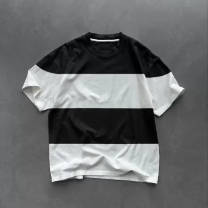 Unisex Bisiklet Yaka Parçalı TShirt Siyah