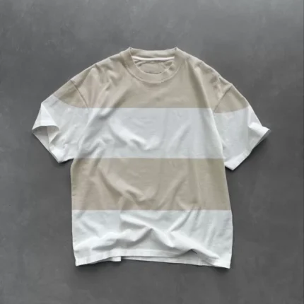 Unisex Bisiklet Yaka Parçalı TShirt Bej