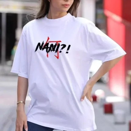 Unisex Bisiklet Yaka Baskılı Oversize TShirt Beyaz