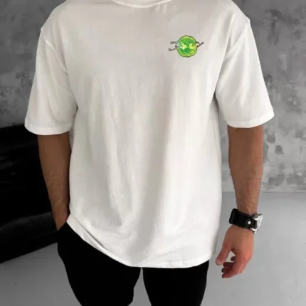 Unisex Bisiklet Yaka Baskılı Oversize TShirt Beyaz