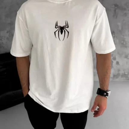 Unisex Bisiklet Yaka Baskılı Oversize TShirt Beyaz