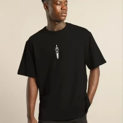 Unisex Bisiklet Yaka Baskılı Oversize TShirt Siyah