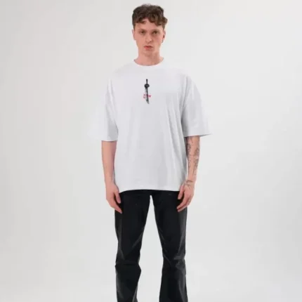 Unisex Bisiklet Yaka Baskılı Oversize TShirt Beyaz