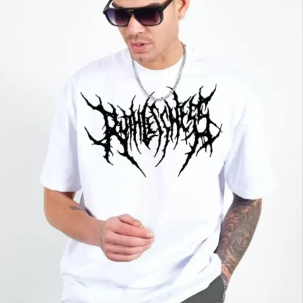 Unisex Bisiklet Yaka Baskılı Oversize TShirt Beyaz
