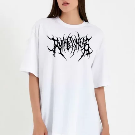 Unisex Bisiklet Yaka Baskılı Oversize TShirt Beyaz