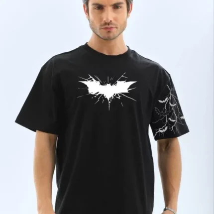 Unisex Ön Ve Kol Baskılı Oversize Tshirt Siyah