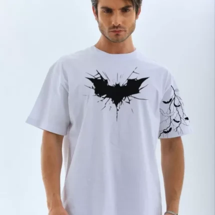 Unisex Ön Ve Kol Baskılı Oversize Tshirt Beyaz