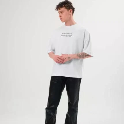 Unisex Bisiklet Yaka Baskılı Oversize TShirt Beyaz