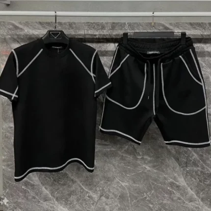 Unisex Karoyaka Dikişli Şortlu Takım Siyah