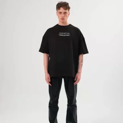 Unisex Bisiklet Yaka Baskılı Oversize TShirt Siyah